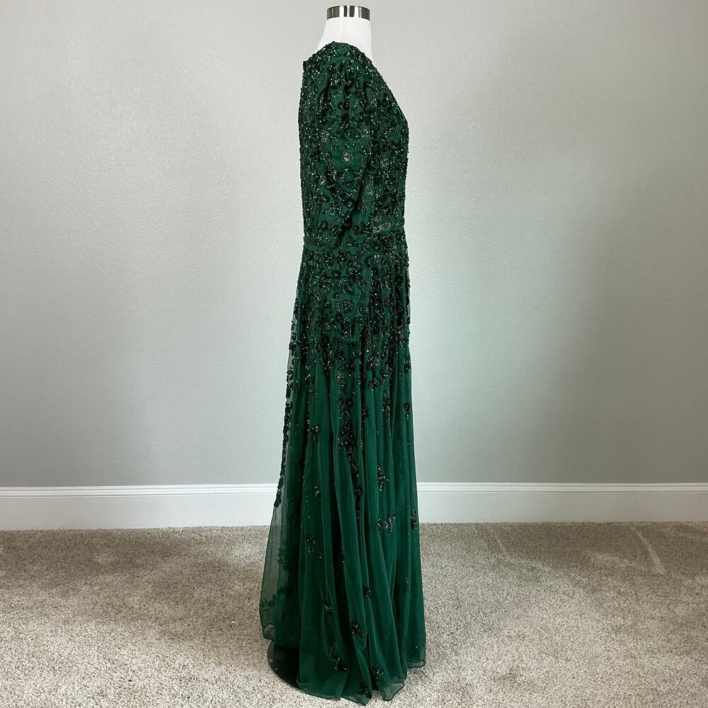 Mac Duggal 5497 Sequined Long Sleeve A-Line Gown Emerald Green Size 10 Dress - Picture 4 of 12